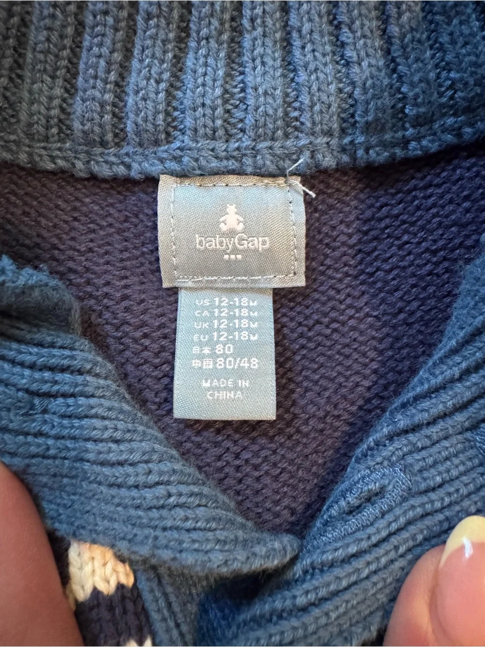 GAP Baby Blue Navy Fair Isle Button-Neck Sweater